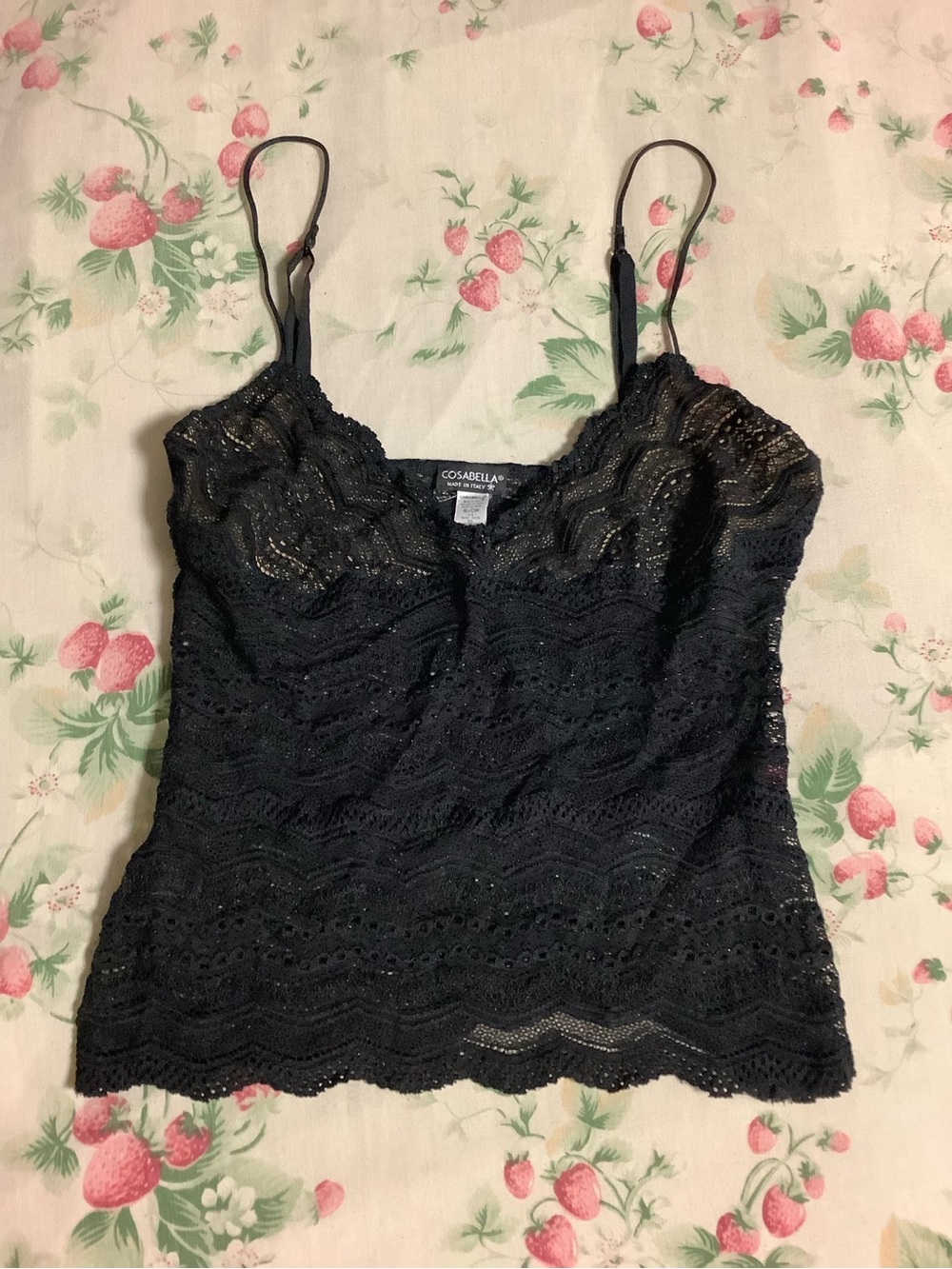Cosabella Black Lace Camisole with Scalloped Hem